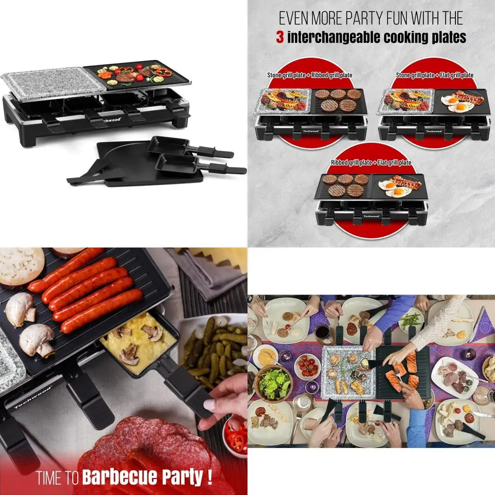 

Techwood Raclette Grill: Electric Indoor Grill with Dual Non-stick Plates, Stone Plate, 1500W Power