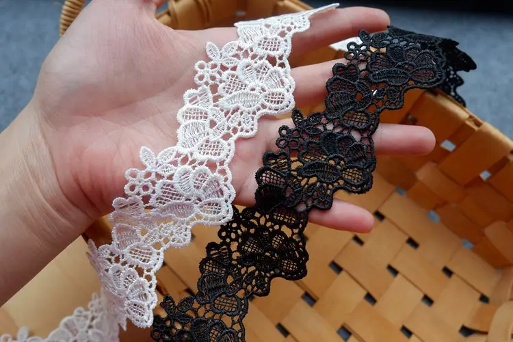 Polyester Embroidery Lace Ribbon, French Lace, Guipure Fabric, DIY Trims, Warp Knitting, Sewing Accessories, Black and White