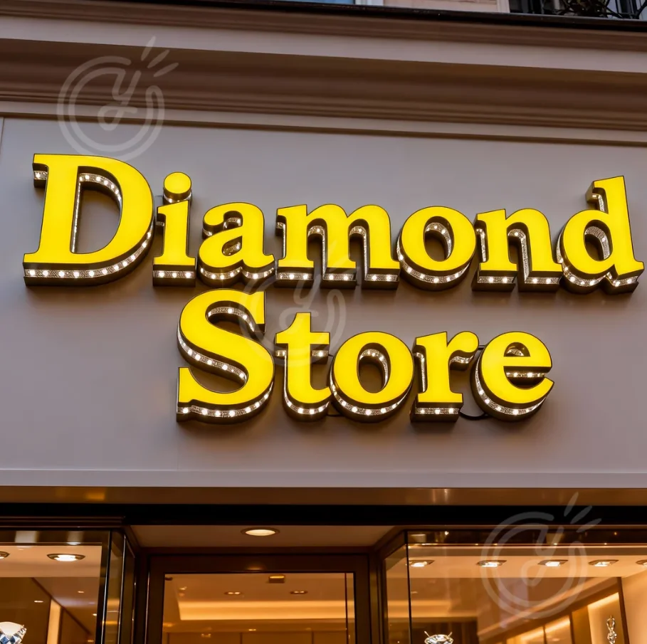 カスタム3Dメタル屋外側面発光看板サイン文字カスタマイズ可能広告LEDダイヤモンドストアサインロゴ照明付き看板