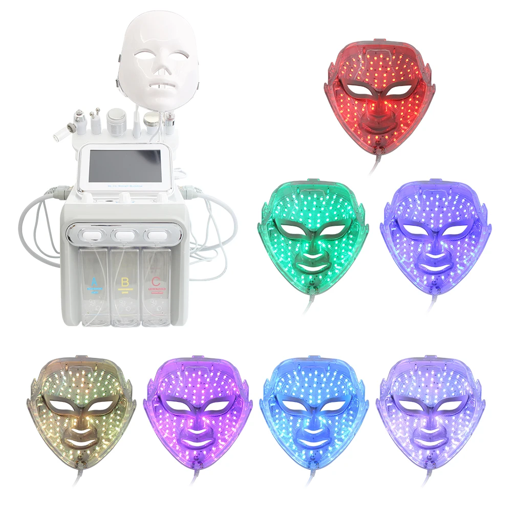 7 in 1 Beauty Hydro Water Oxygen Skin Peel Equipment H202 Deep Cleaning Small Bubble Face Massage Machine With Led Mask For Spa