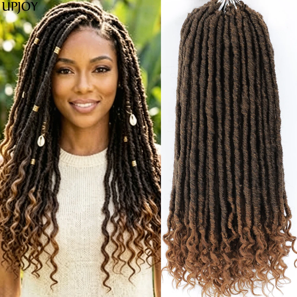 Goddess Faux Locs Crochet Hair Long Soft Locs Crochet Braids Hair With Curly Ends 20” Natural Black Synthetic Bohemian Locs Hair