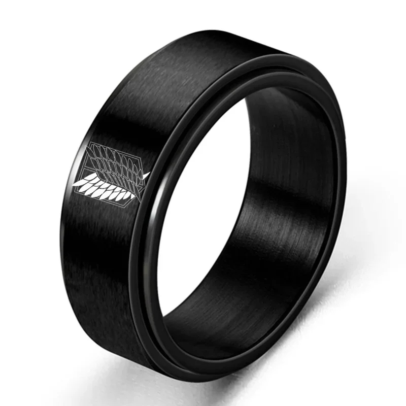 

8mm Attack on Titan Black sliver Stainless Steel Ring Wings Of Liberty Flag Finger Rings For Men Women Jewelry Anime Fans