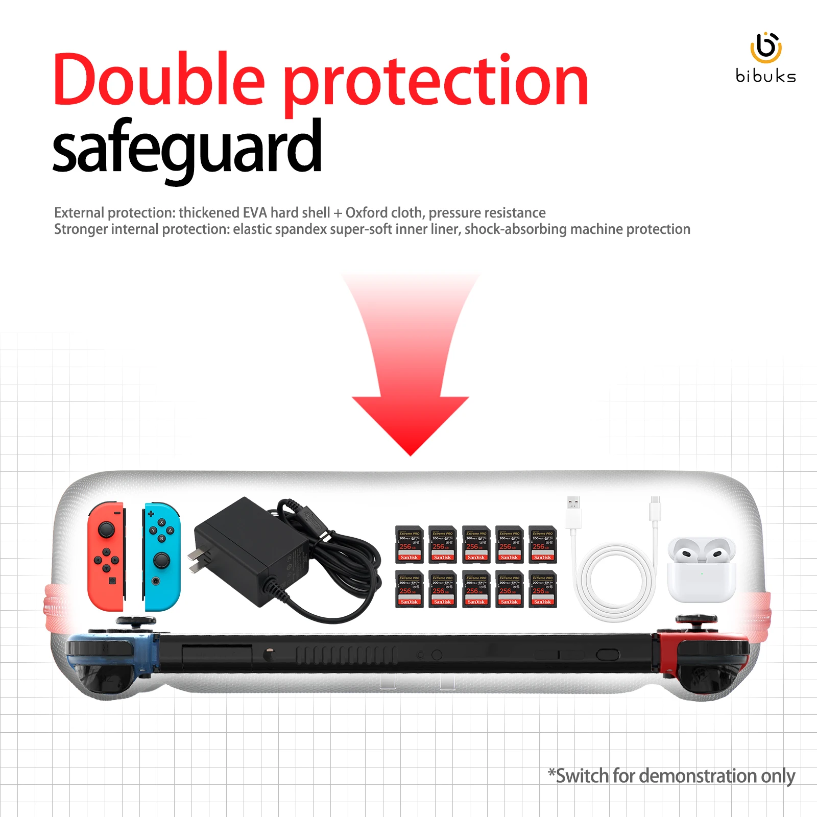 For Switch OLED case, organizes Joycon and charger game card Hard shell case with clear case*1, tempered film*2, 4 joystick caps