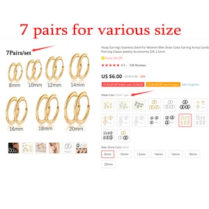 Stainless Steel hoop earrings for women men color Sliver Earring Korea Cartilage Classic Piercing Jewelry Accessories 2.5mm Pendient of Acero Stainless Aro rim for Mujer Hombre. 7 Main Korea Sales - №1