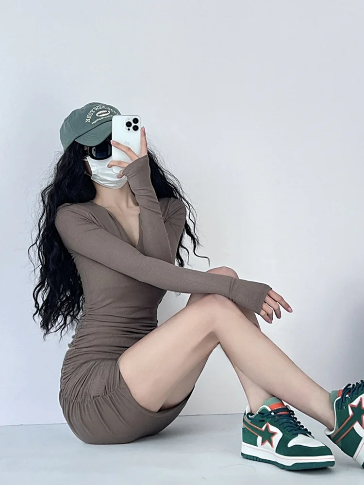 Sexy American Sle Bodycon V-ne Dr Hot Girl dulce y picante Pure Desire falda ort cintura alta larga Sve mujer...