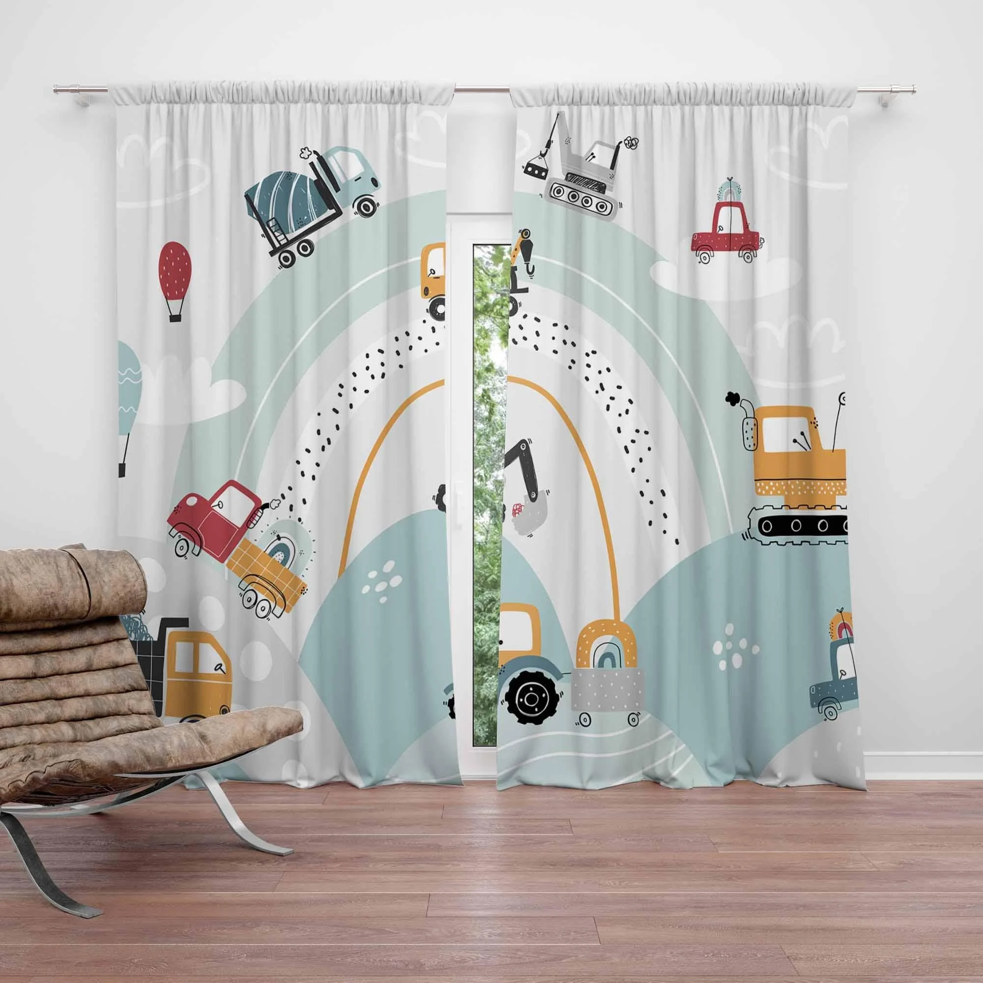 Cute Vintage Train and Hot Air Balloon Nursery Curtains for Kids Room Decor Nursery Window Drapes