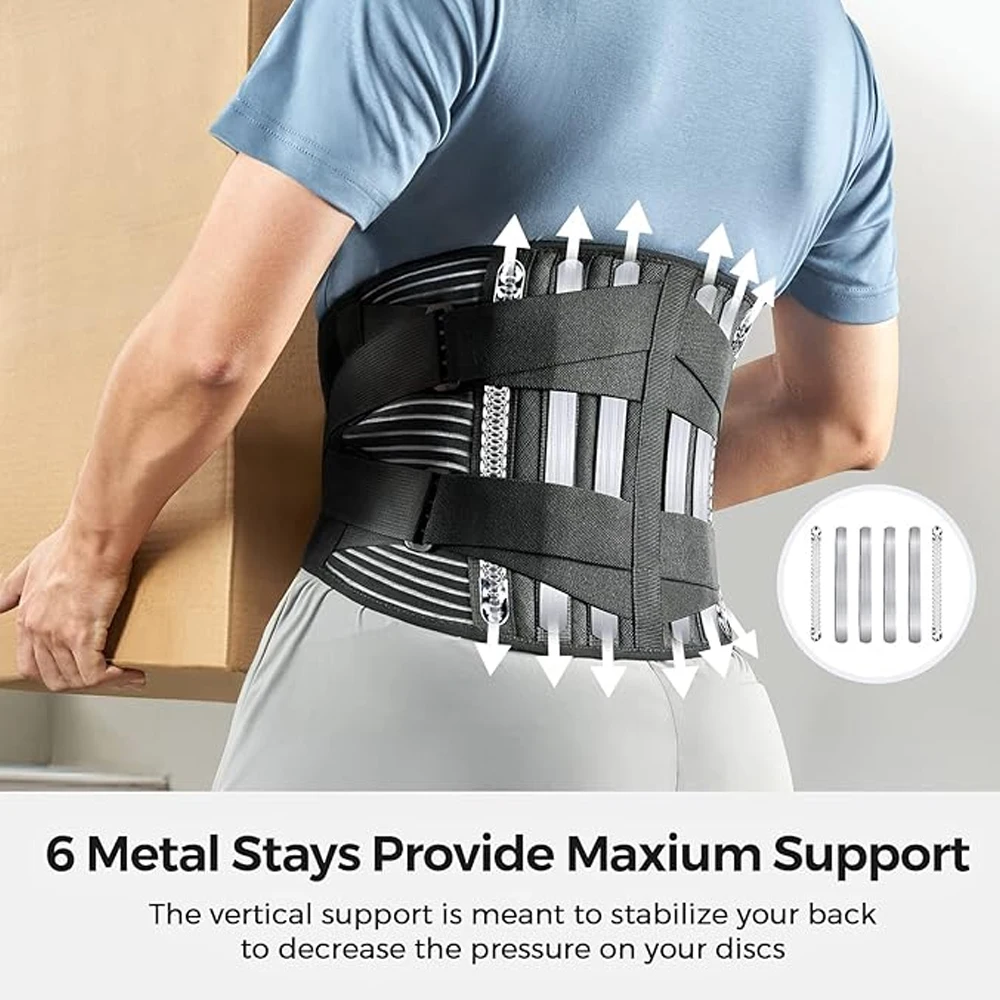 

RGGMQQ Breathable Back Support Belt with 6 Stays & 16-Hole Mesh,Anti-Skid Lumbar Brace for Hiking, Running,Sedentary Work,Unisex