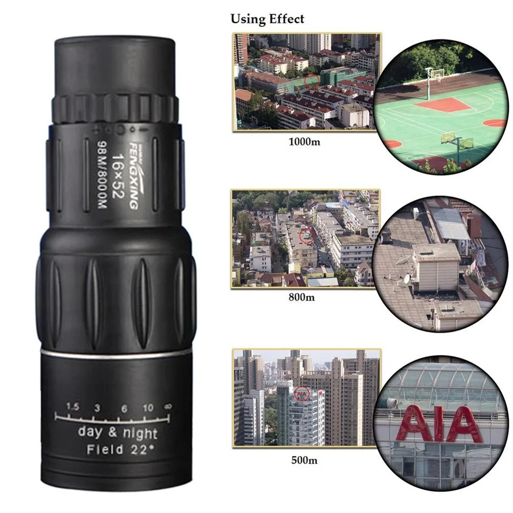 16X52 HD Dual Focus Monocular Telescope Outdoor Birdwatching Scope Portable Mini Telescope for Hunting Camping Tourism