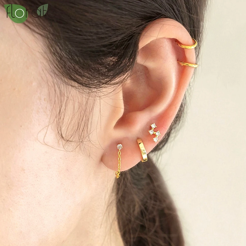 925 Sterling Silver Needle Minimalist Metal Chain Fringe Gold Earrings for Women Delicate Stud Earrings Luxury Jewelry Gifts