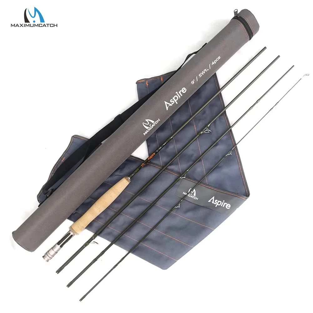 MAXIMUMCATCH 9ft 5-8WT Aspire Fast Action Fly Rod IM10 40T Carbon with Hard Tube Case All Purpose Fly Fishing Rod