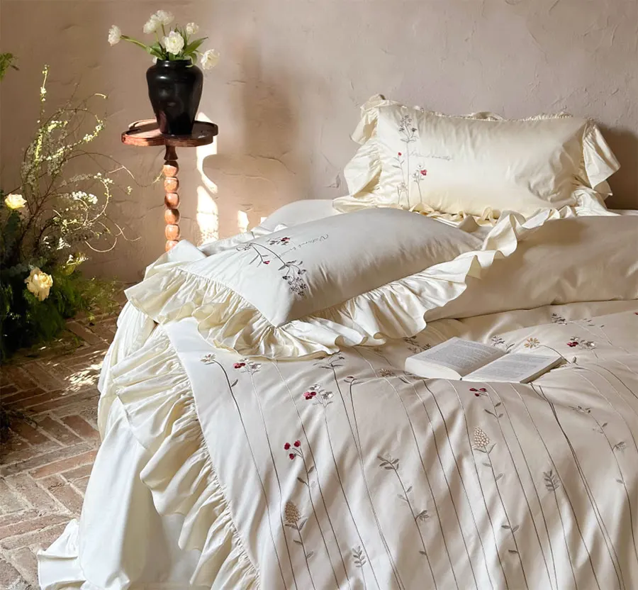 Vintage elegant pastoral flower embroidery beding set girl,full queen king cotton home textile bed sheet pillow case quilt cover