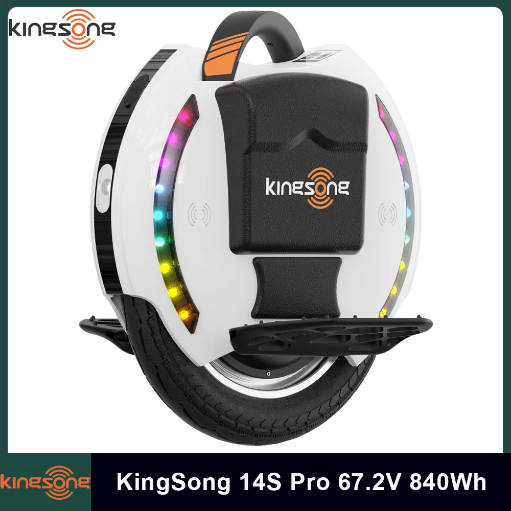 Monociclo Eléctrico KingSong 14S Pro 67.2V 840Wh EUC Blanco y Negro, Motor de 800W, Velocidad Máxima 35km/h, con Aplicación KingSong