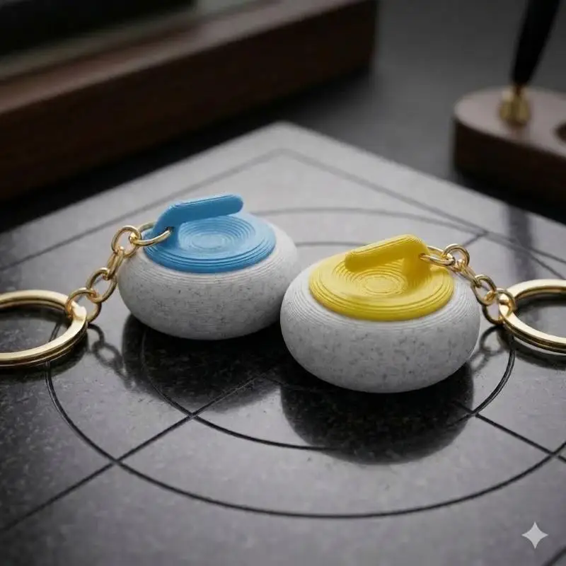 Mini Curling Stone Keychain Realistic Replica Design Durable Golden Key Ring For Curling Fans Gifts Decoration