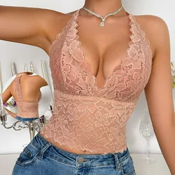 Viomisha Solid Color Lace Halter Neck Backless Women's Bra Seamless V-neck Brassiere Wire Free Push Up Bra Sexy Lingerie S-XL