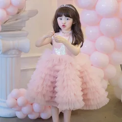 Toddler Girls Birthday Party Dresses Cute Bow Kids Princess Lace Tulle abito corto Flower Girls Dresses for Wedding 3-12 Year