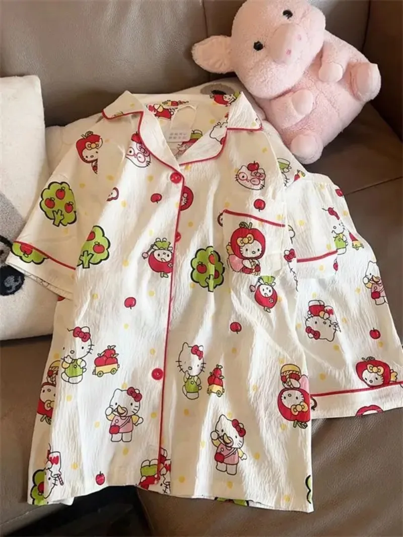 

Новый пижамный комплект с принтом Sanrio Hello Kitty, женская одежда для сна, домашняя одежда, удобный милый домашний наряд, весна-осень ​ Корейская мода