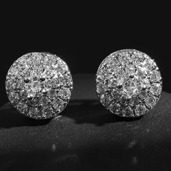 TrendMen Hiphop Rock Round Copper Zirconia Stud Earrings For Men Boy Silver Color Metal Crystal Earring Party Ear Jewelry Gifts