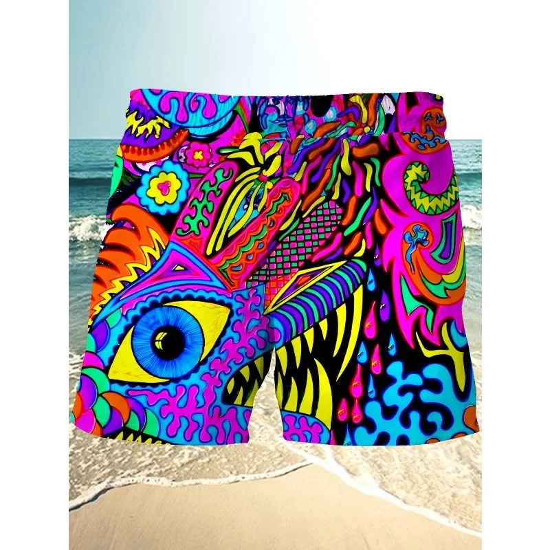 Men's Summer Fashion Art Printed Rubber Band Quick-Drying Drawstring Beach Pants Swimsuitavv