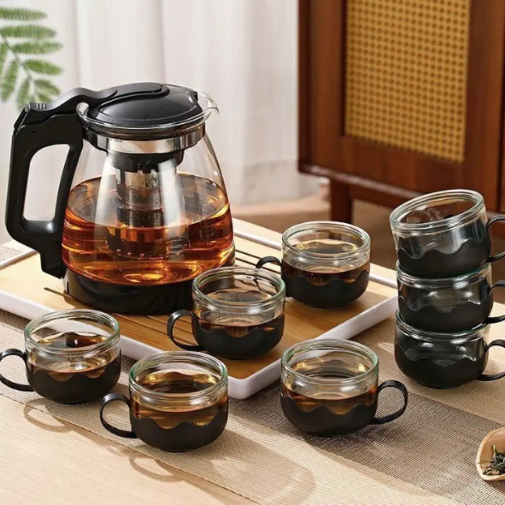 1000/2000 ML Glass Teapot with Filter Removable Tea-Water Separator Pot Large Capacity Heat Resistant Strainer Tea Kettle Office
