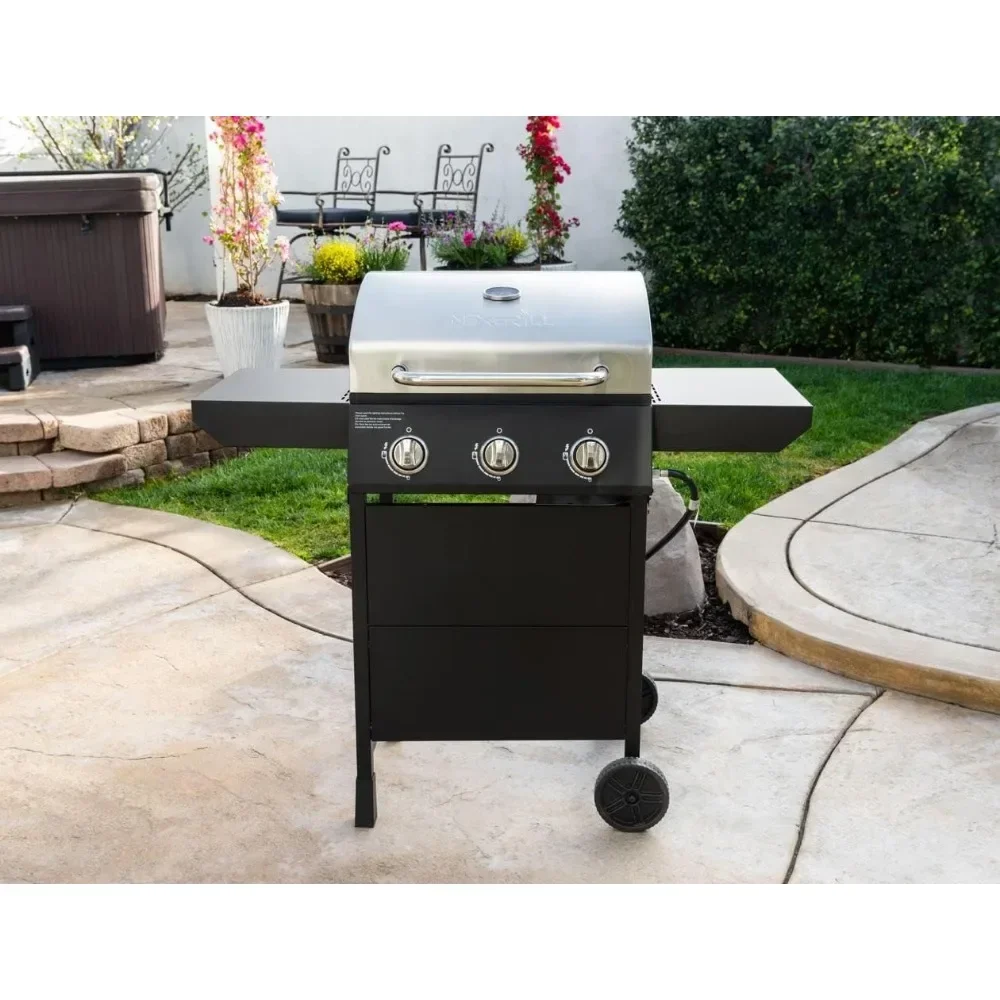 

3 Burner Natural Gas Grill Grills Black Portable Barbecue Grill Large BBQ Stand Outdoors Outdoor Garden Camping Gear