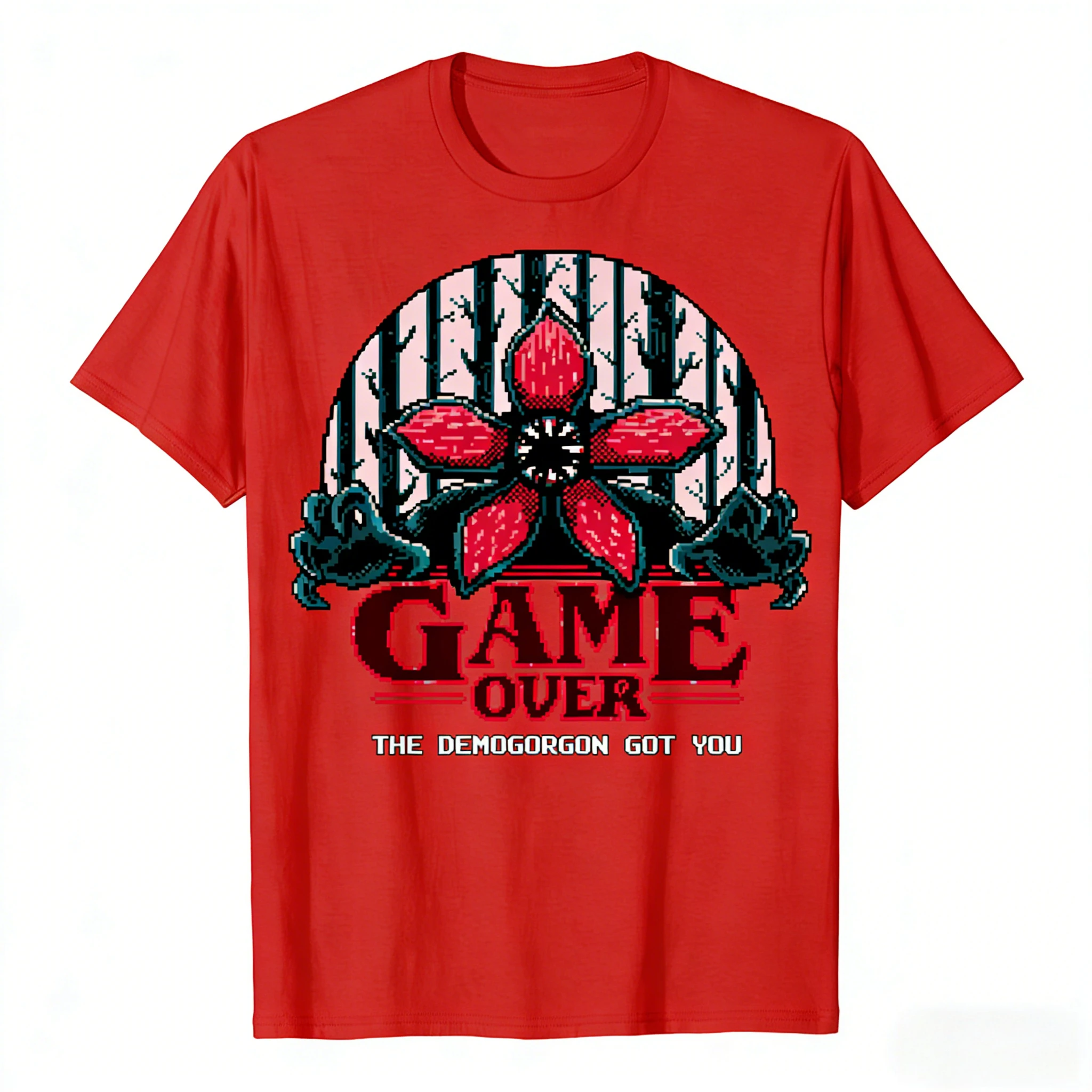 بكسل مستوحاة ديموجورجون أكلة لحوم البشر زهرة الوحش طباعة موضوع تي شيرت لعبة على شعار الشارع الرجعية الاتجاه القطن تي شيرت #3
