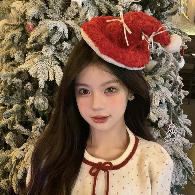 

1 Pcs Ladies' Hair Clip Christmas Outfit Cute Funny Sweet Kawaii Plush Christmas Hat Hair Pins High-quality Hair Accessories
