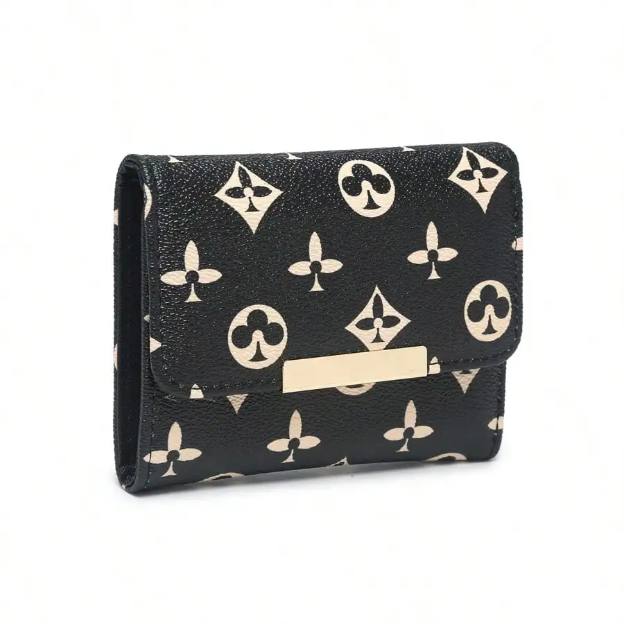 

​​Poker Pattern Flip Wallet With Gold Accent, Multi-Slot Card Holder & Cash Pocket For Daily Use​