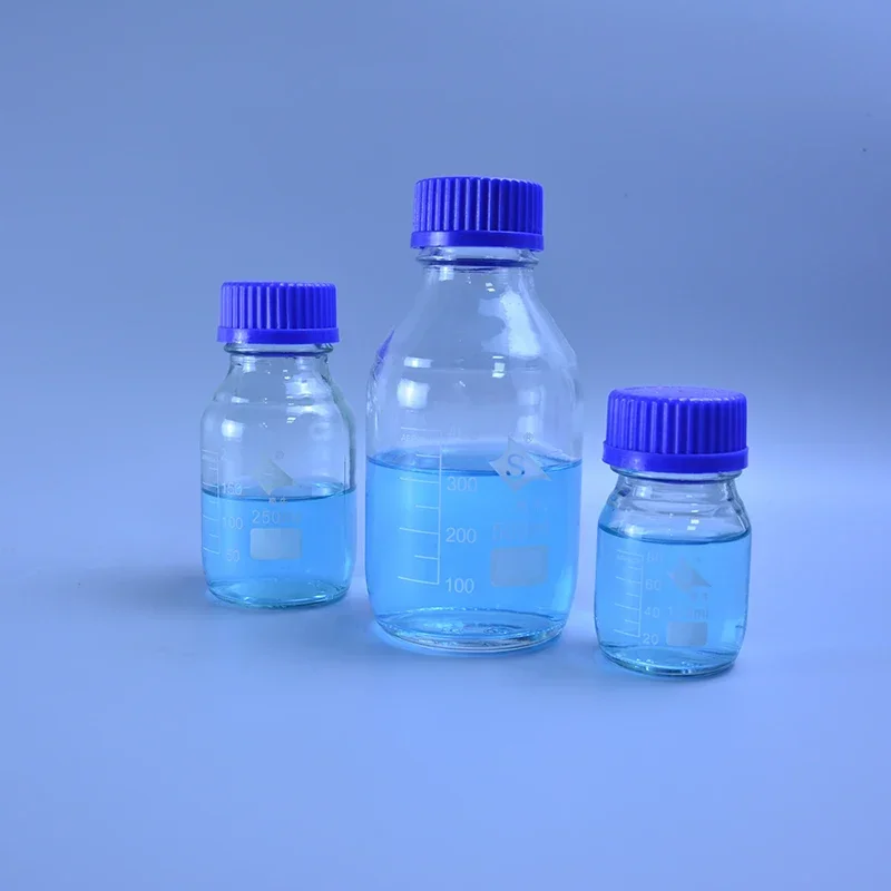 100ml/250ml Graduated Round Glass Reagent Bottle Blue Screw Cap Screw On Cover Flask