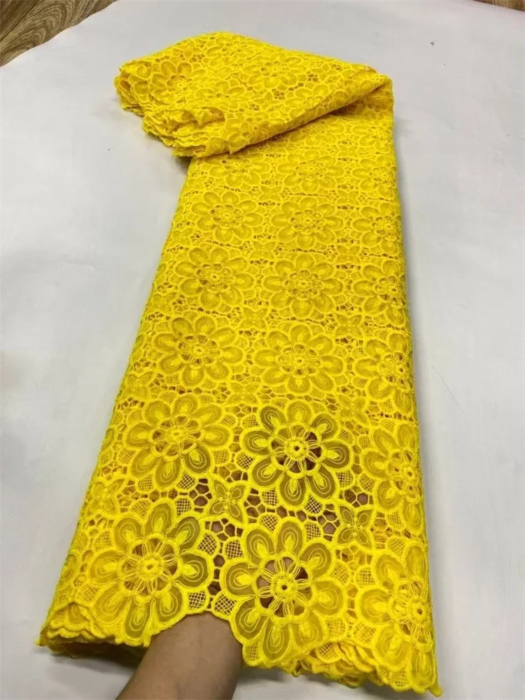 

New African Yellow Cotton Wedding Tulle Lace Fabric France Elegant Lace For Wedding Party Sewing Fabric 2025 5yard