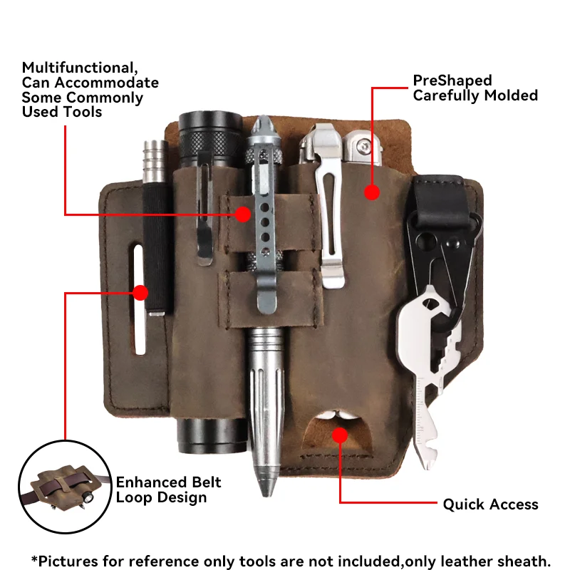 ชุดเครื่องมือหนังวัว1pcFirst-layer ไฟฉายตั้งแคมป์พร้อมกระเป๋าคาดเอวที่ใส่พวงกุญแจที่คลุมมีดพับได้อเนกประสงค์