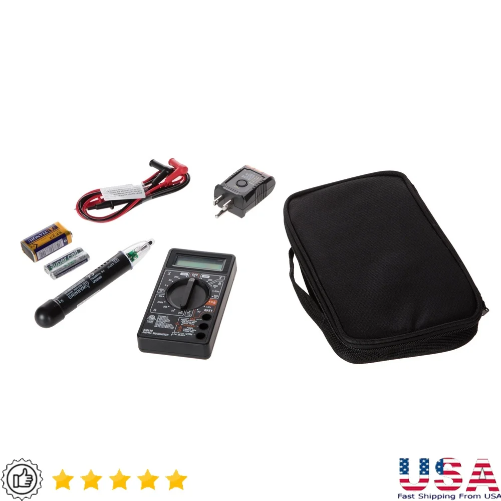 

3-PC Electrical Tester Kit with LCD Digital Multimeter Non Contact Voltage Detector GFCI Outlet Tester Carrying Case Safe