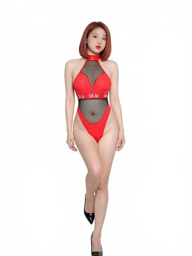 Patchwork High Cut Thong Bodysuit for Women Sexy Mesh Sheer Transparent Tights Women's Sleeveless Leotard Nightwear Woman Clothi view 3