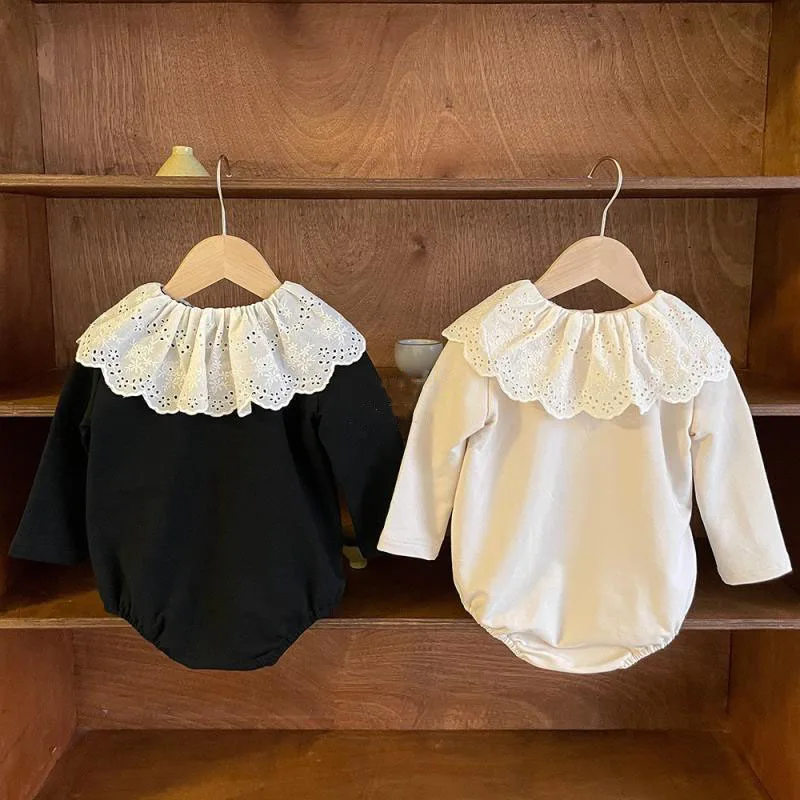 

MILANCEL New Summer Baby Bodysuit 3-24M Cute Solid Color Lace Collar Infant Girls Jumpsuit Korean Loose Toddler One Piece