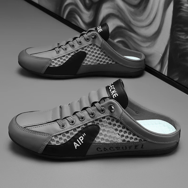 Men's Summer New Large Size Comfortable Half Support Fashionable Korean Style Breathable Popular Casual Shoes Mesh Lining