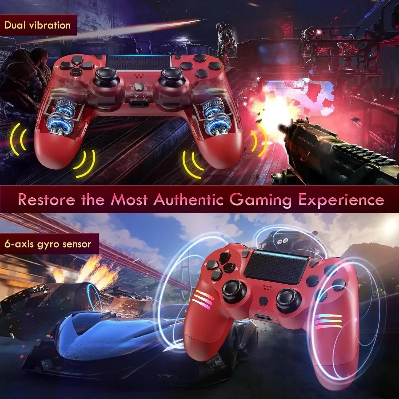 

Популярный беспроводной игровой контроллер BG-04 2025 года для P4 — 7-цветная дыхательная лампа, 3D-джойстики и сенсорная панель с двойной вибрацией