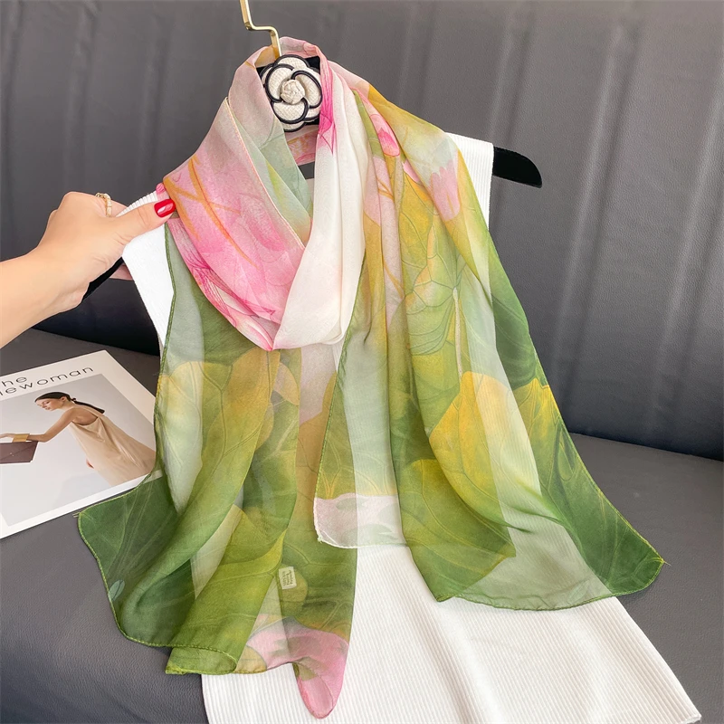 Luxusmarke Frauen Strands chal Georgette Seiden schals Design Druck Stirnband weibliche Sommer Stirnband Wraps Sonnencreme Hijab – Detail 16