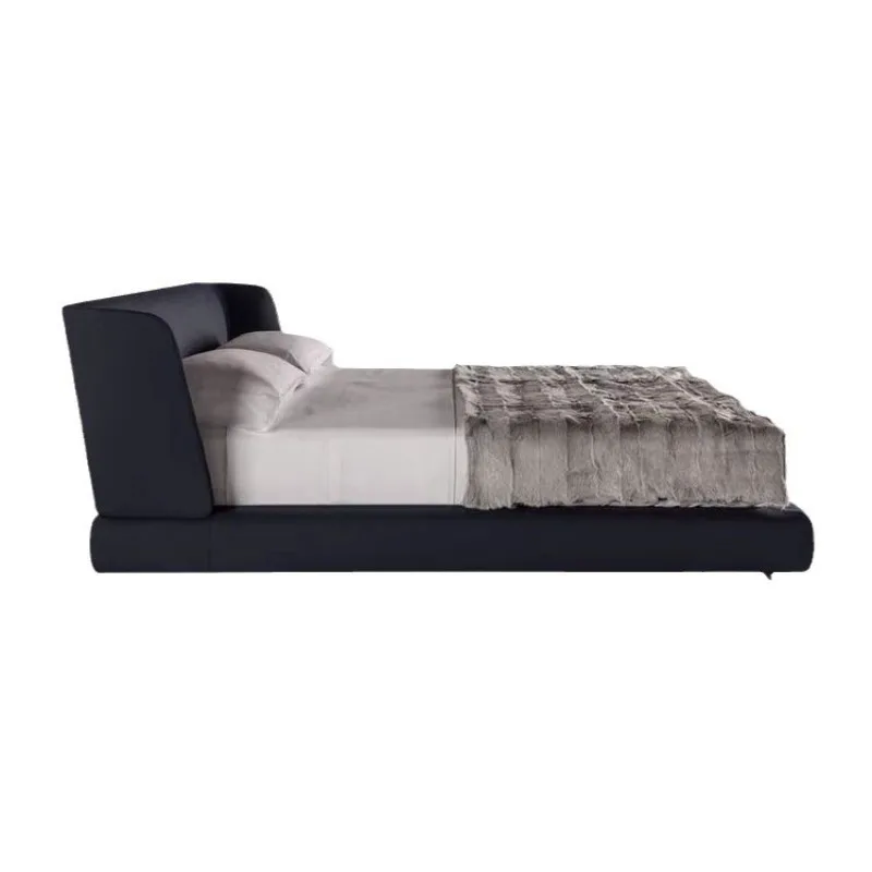 

Italian minimalist large flat master bedroom black leather bed first leather bed