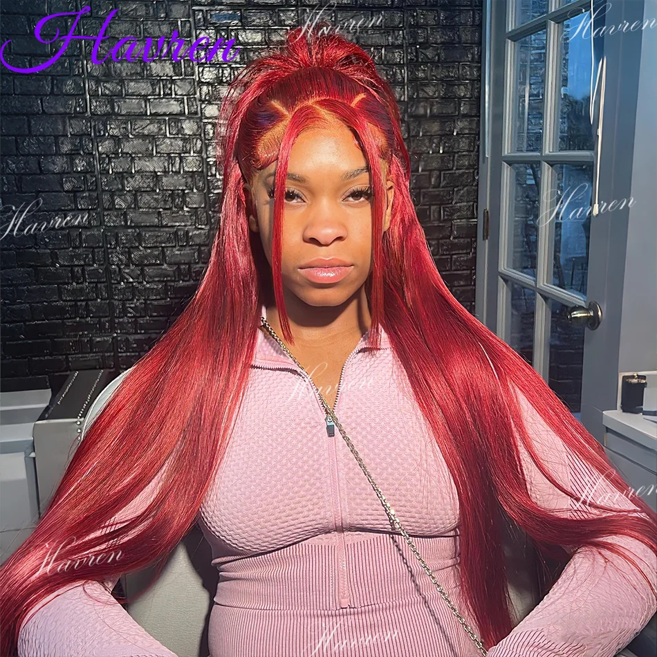 

99J Burgundy 13x4 HD Lace Frontal Human Hair Wig Straight Red 13x6 Lace Front Wigs Colored 200% Density Human Hair Brazilian Wig