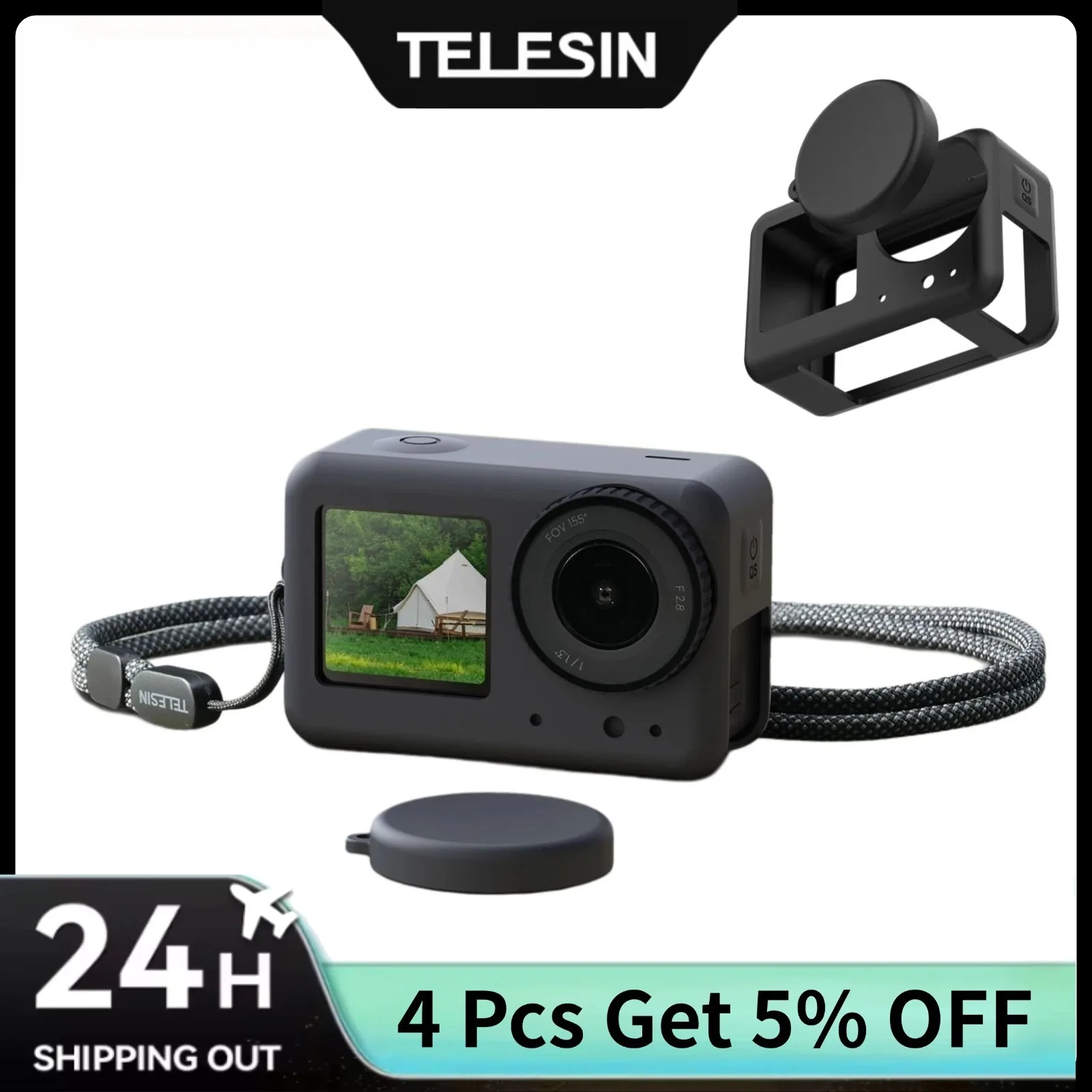 

TELESIN Silicone Protective Case Set for DJI OSMO Action 4 3 Accessories Safety Protective Case with Lens Cover and Hand Strap