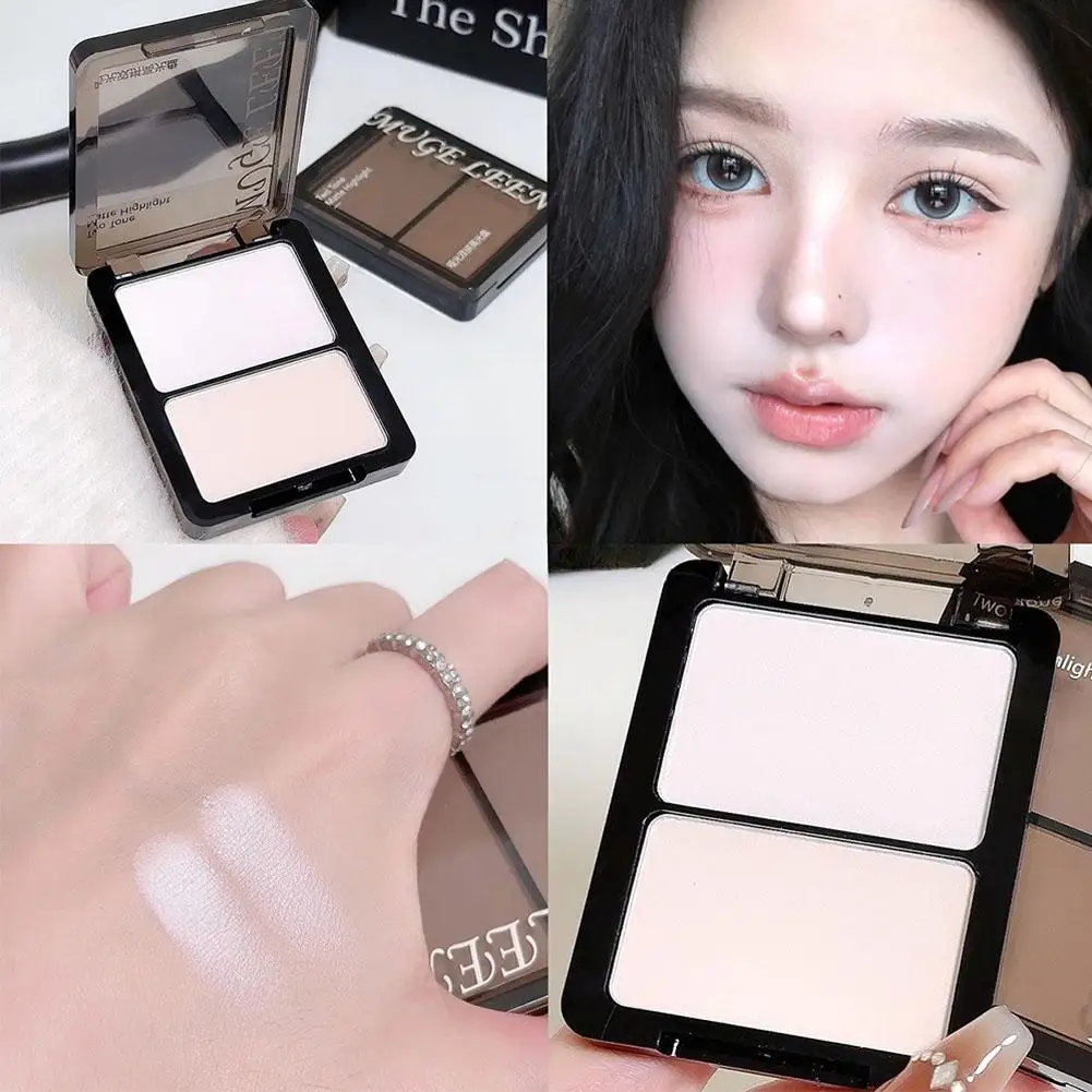 2-kleuren Blush Palette – Highlighter & Blush Compact Shadow, Blusher Shadow, Alles-in-één Highlight Brighten Powder Neusplaat L6W9