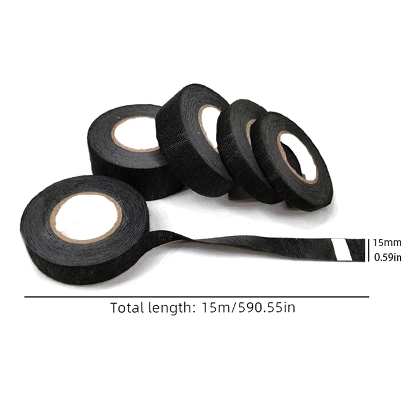 15m Black Fleece Tape High Temperature Auto Wiring Harness Tape Insulation Sound Insulation Shock Absorption Electrical Tape