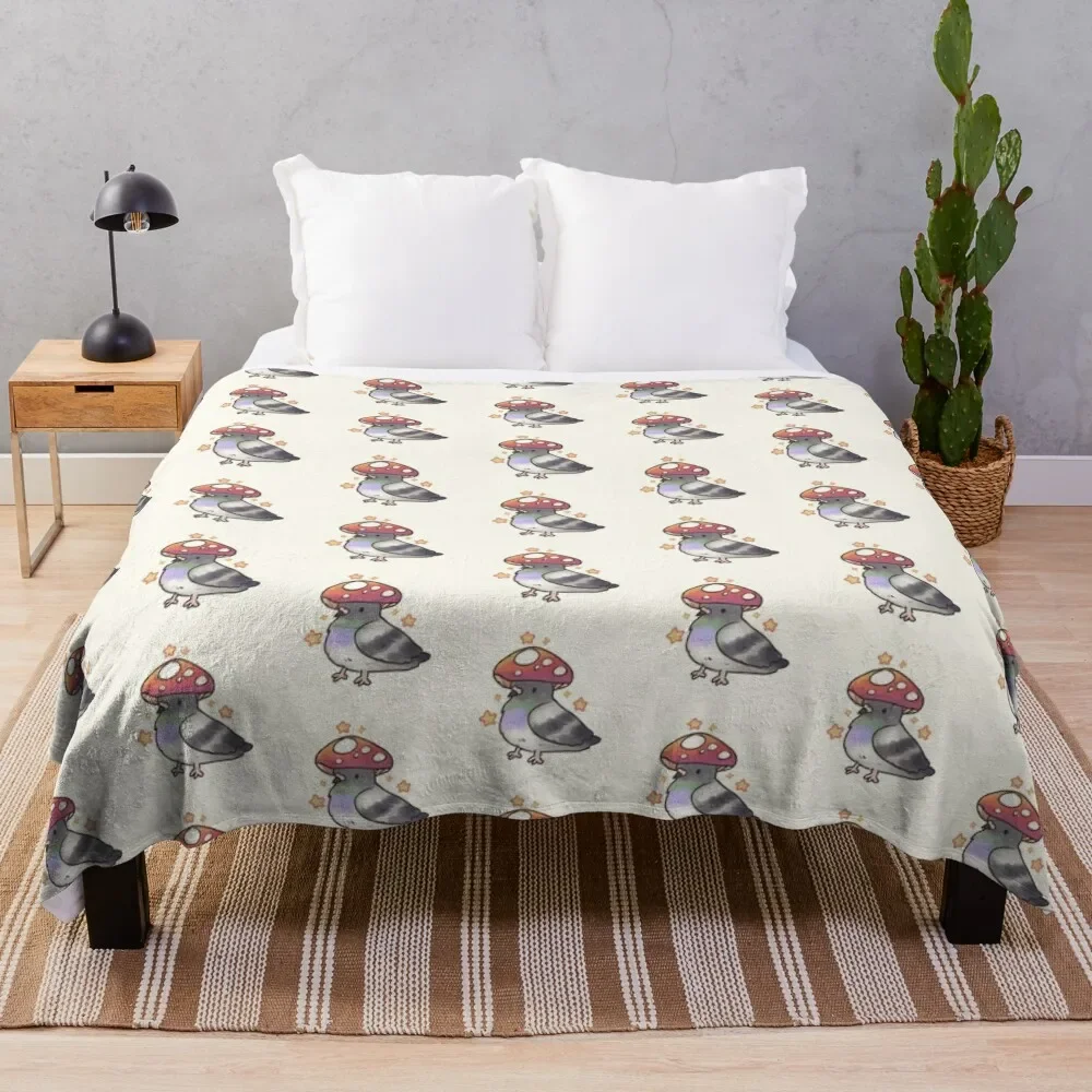 Mushroom Pigeon with stars Throw Blanket Fluffy Cozy Throw Blanket for Home Decor