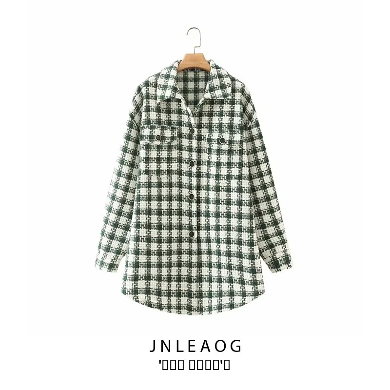 

JNLEAOG, осенняя новая женская повседневная клетчатая универсальная верхняя одежда, уличное длинное пальто из полиэфирного волокна, модный дизайн