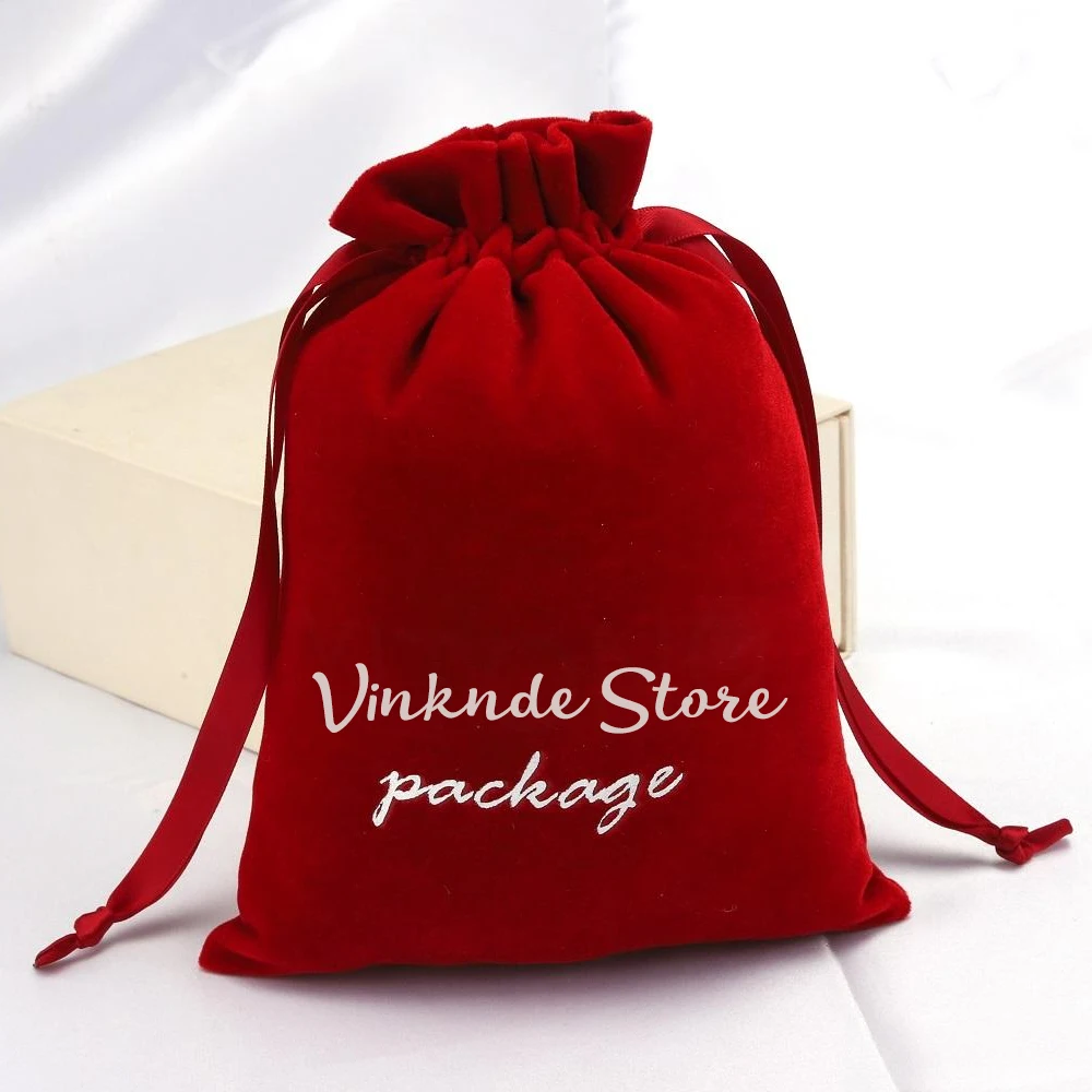 

High End Red Drawstring Travel Bracelet Jewelry Velvet Bag Custom Logo Perfume Eyelash Makeup Cosmetic Velvet Organizer Pouches