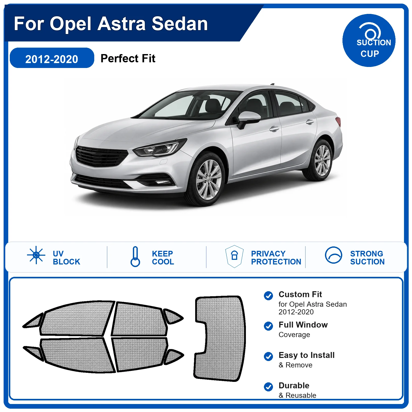 For Opel Astra Sedan 2012-2020 Custom Full Set Windshield Sun Shade Aluminum Foil Heat Insulation Anti UV Foldable