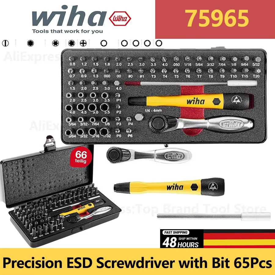 

WIHA 65PCS Precision ESD Screwdriver with Micro Bit Set ESD Electrician Tool Phone Computer Repair Kit NO.75965