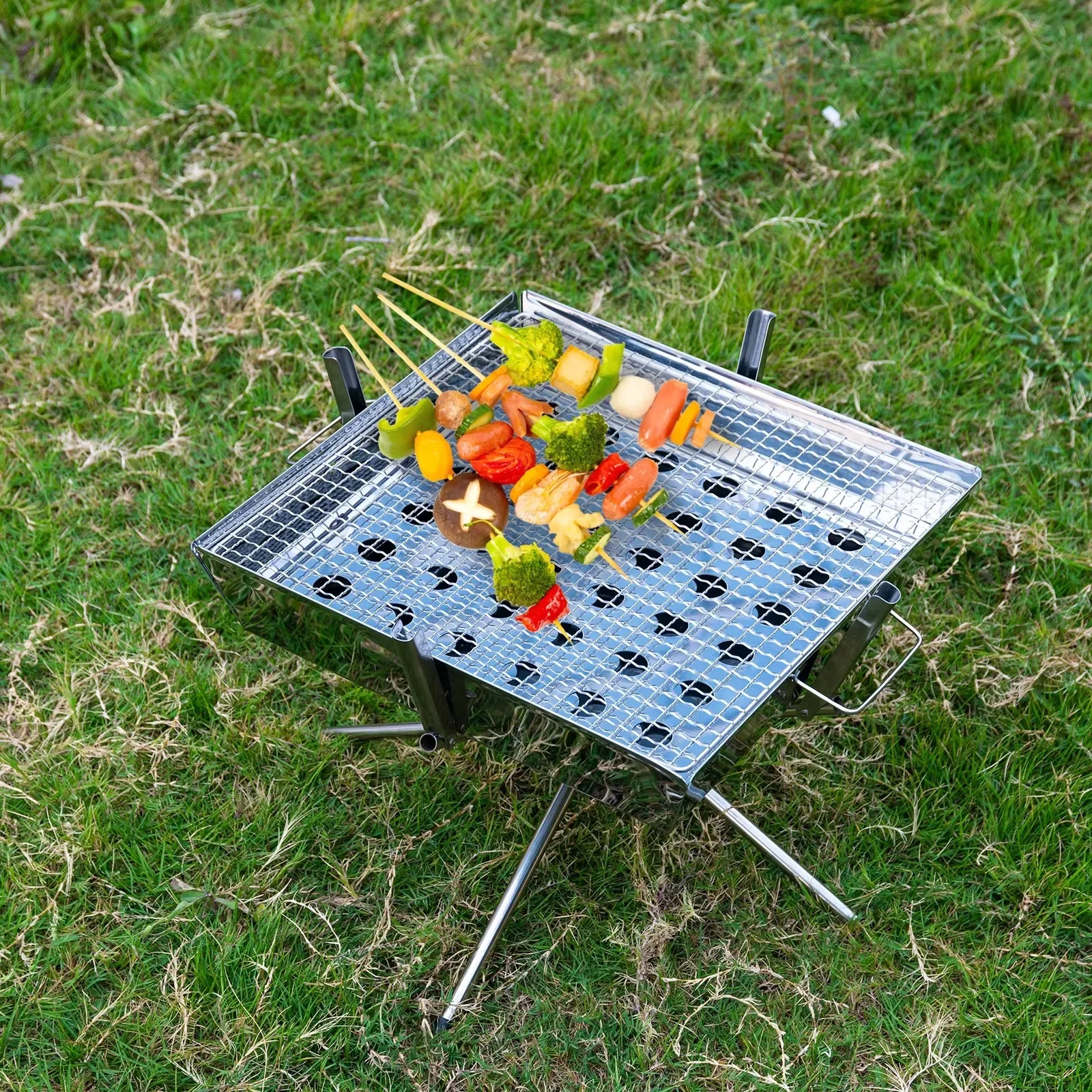 Goture Foldable Charcoal Barbecue Grill Stainless Steel Portable Outdoor BBQ Stove with Carry Bag for Picnic Backyard Cooking