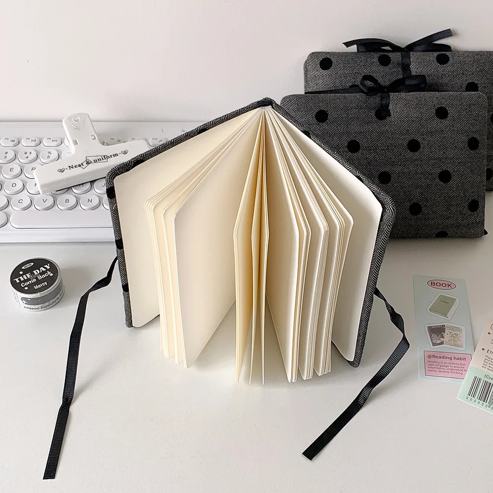 

Stationery A6 Pocket Planner Grey Round Dot Cover Mini Memo Pads Cloth Straps Notebook Princess Style Learning Papers