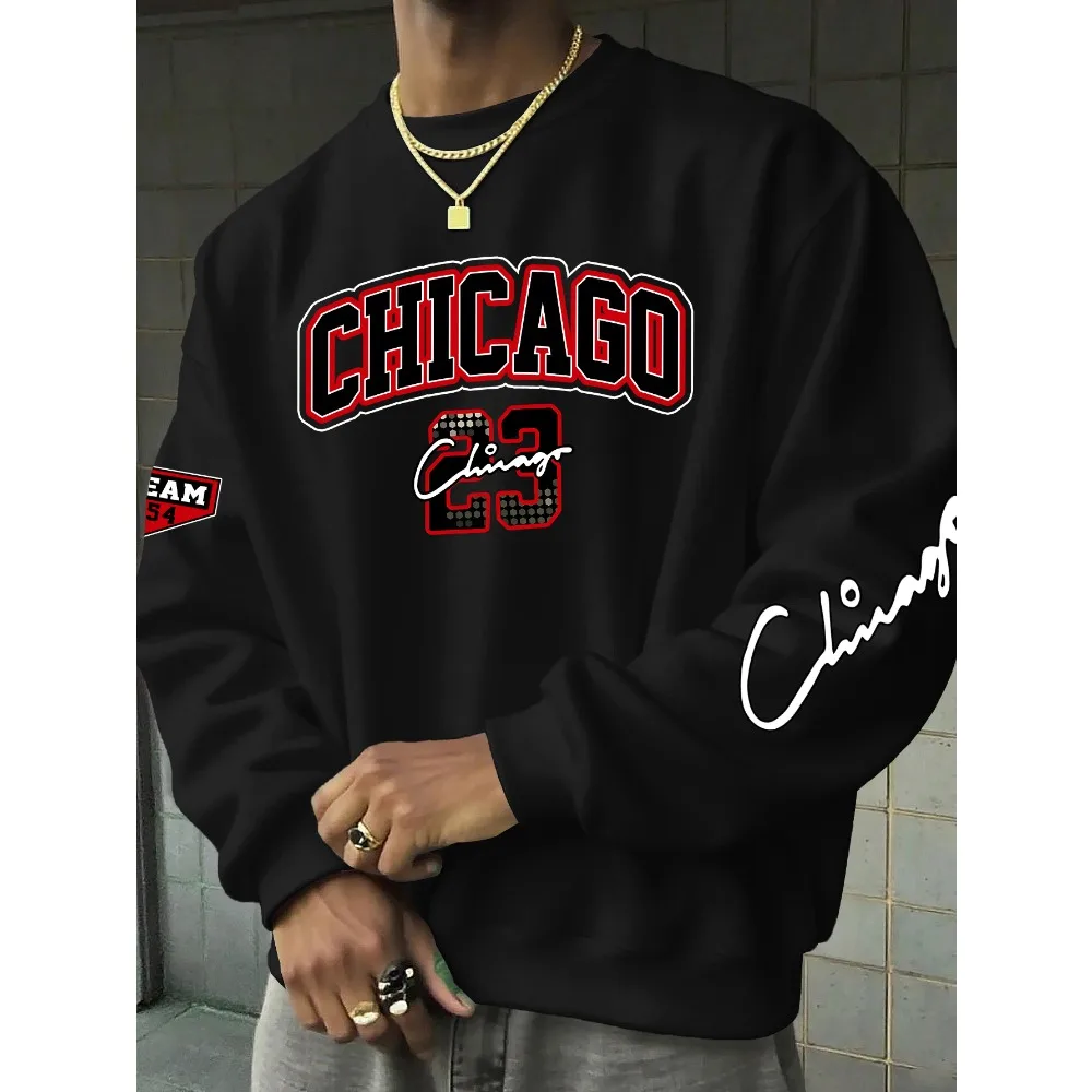 Herren Vintage Chicago 23 Varsity Graphic Crewneck Sweatshirt Retro Sportlicher Pullover, S-XXL – Detail 2
