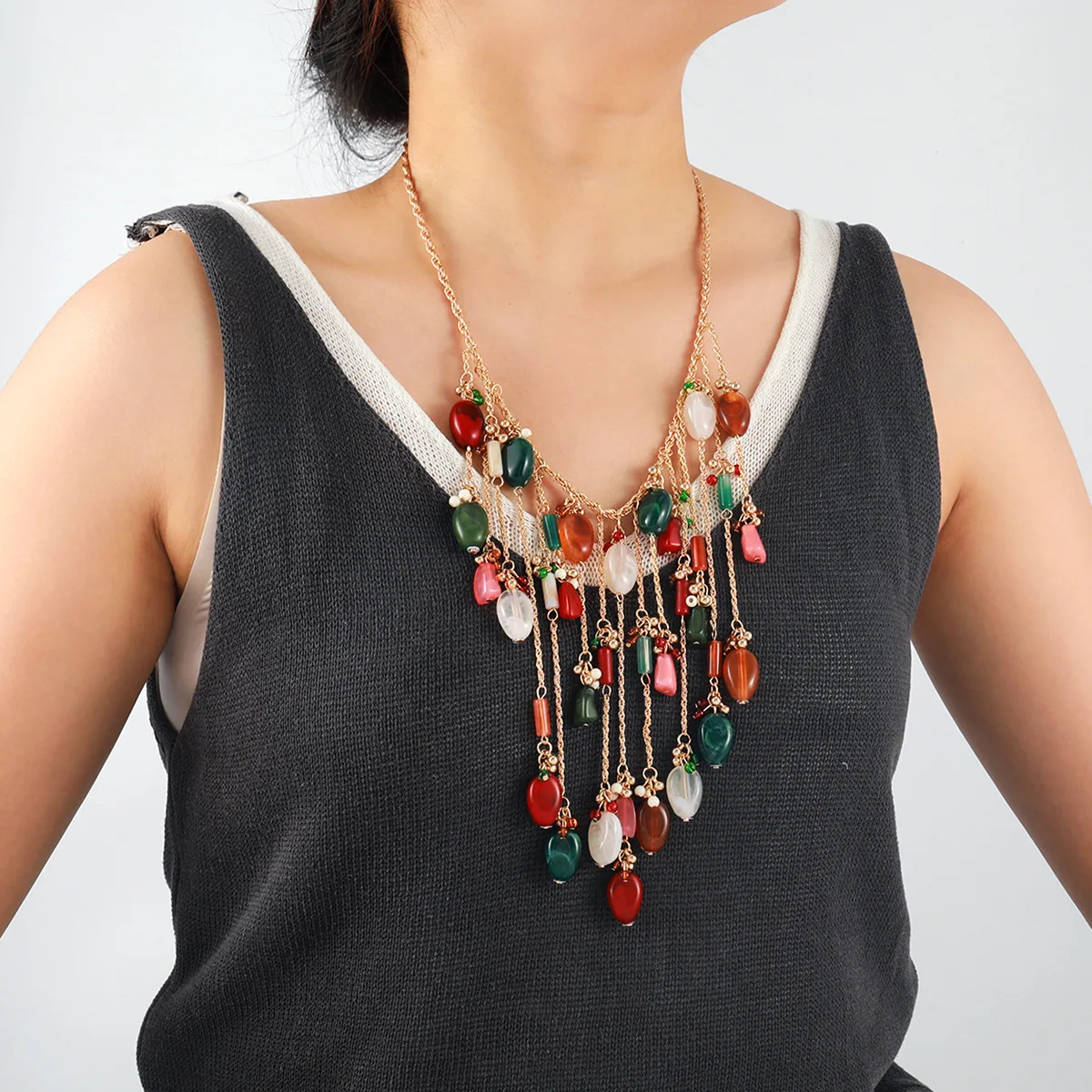 

Zaa Boho Personalized Exaggerated Natural Style Tassel Woven Collarbone Chain 2025 Fashion Beach Party Accessories Girl Gift